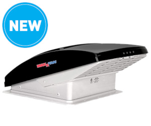 Vents: MaxxAir Maxxfan Deluxe Vent with 10 Speed Fan Power Lift Remote (Smoked Rain Dome 400mm x 400mm)