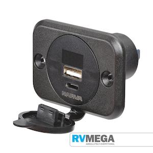 Narva Heavy Duty USB / USB-C Socket with Volt Meter