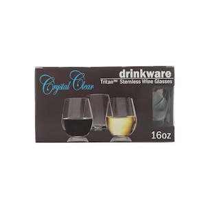 Crockery Cutlery Dining: Triton Crystal Clear Stemless Wine Glass 16oz Pack 4