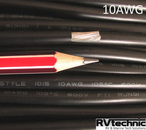 Products: 10AWG, 60 Amp, 6mmsq, 105degC PVC, Tinned Copper, Black (qty in 10cm) RVtechnic RV&Marine