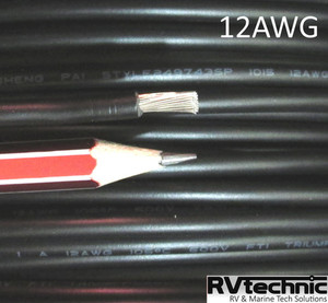 Products: 12AWG, 30 Amp, 4mmsq, 105degC PVC, Tinned Copper, Black (qty in 10cm) RVtechnic RV&Marine