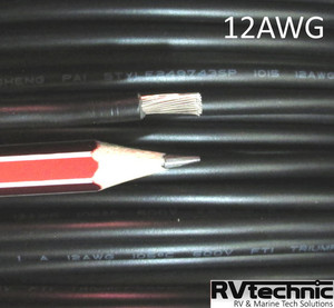 Products: 12AWG, 30 Amp, 4mmsq, 105degC PVC, Tinned Copper, Black (qty in 10cm) RVtechnic RV&Marine