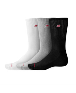 Womens Bags Accessories: New Balance Patch Logo Crew Socks - 3 Pack Black/White/Grey