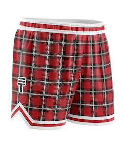 Triple Threat Tartan Basketball Short Red & Black