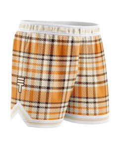 Triple Threat Tartan Basketball Short Orange & Brown