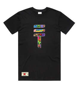 Triple Threat Heavy Weight Sticker Bomb T-Shirt Black
