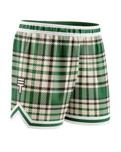 Triple Threat Kids Tartan Basketball Short Green & Cream