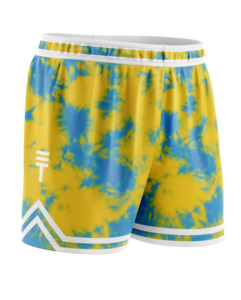 Mens Shorts: Triple Threat Tie Dye Basketball Short Yellow/Blue