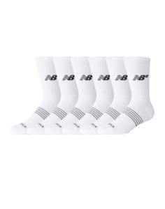 Mens: New Balance Active Numeric Crew Socks - 6 Pack White