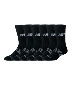 New Balance Active Numeric Crew Socks - 6 Pack Black