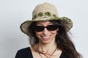 Crochet Smiley Morning Green Flowers Hemp & Cotton Hat