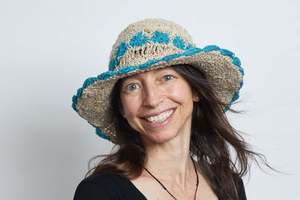 Crochet Smiley Morning Turquoise Flowers Hemp & Cotton Hat