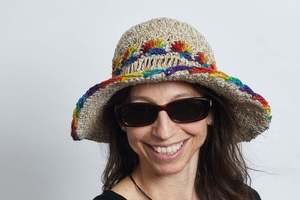 Crochet Hat: Crochet Smiley Morning Rainbow Flowers Hemp & Cotton Hat