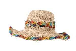 Crochet Hat: Crochet Hat Hemp & Cotton Smiley Morning Rainbow Flowers