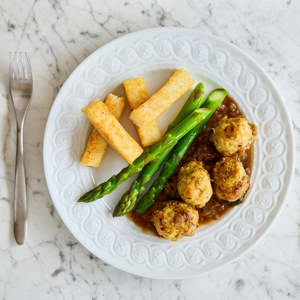 Roast Chicken Meatballs with Red Onion Gravy