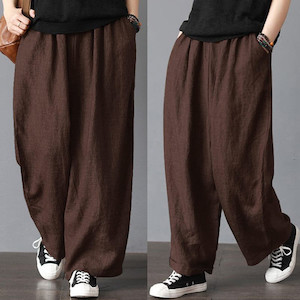 Brown Elastic Waist Relaxed Linen Baggy Trousers My Wardrobe