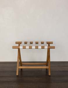 Teak + Leather Folding Luggage Rack — White