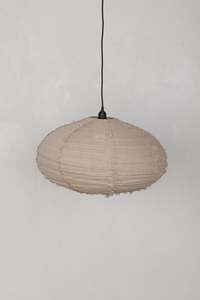 Lighting: Oval 60cm Lantern — Natural Linen Fringe
