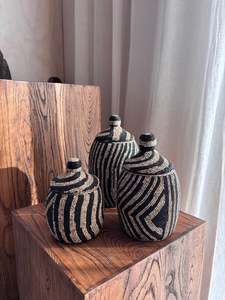 Homewares Objects: Beaded Canister - Natural / Black
