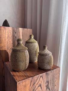 Homewares Objects: Beaded Canister - Gold / Natural
