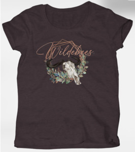 Hex Wreath Skull Tee / Ladies – Mulberry Melange – SA Clothing Limited