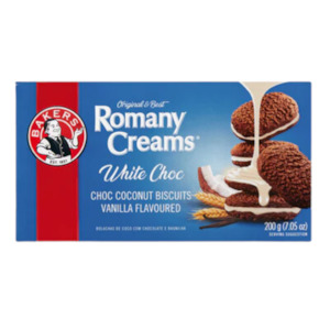 Products: Bakers Romany Creams White Choc 200g – Safari Meats & SA