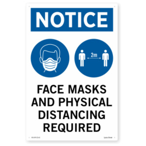 Products: Mandatory Face Masks And Physical Distancing Required Safety Sign SafeTradie