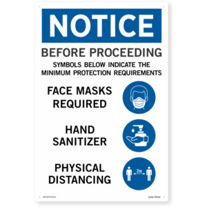 Products: Mandatory Face Masks, Physl Dist & Sanitizer Reqd Safety Sign SafeTradie