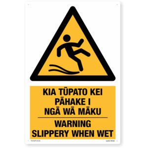 Te Reo Slippery When Wet Safety Sign – SafeTradie