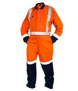Overalls: 860049 Safe-T-Tec Flame Retardant 8.8cal TTMC-W22 Day/Night 185gsm Light Weight RIPSTOP Overalls, Orange/Navy, Sizes 4 to 16 - Safety Equipment NZ, Tauranga, Hamilton, Cambridge, Rotorua, BOP