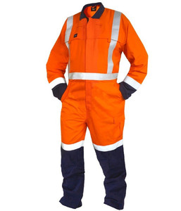 Overalls: 860049 Esko Flame Retardant 8.8cal TTMC-W22 Day/Night RIPSTOP 185gsm Overalls, Orange/Navy, Sizes 4 to 16 - Safety Equipment NZ, Tauranga, Hamilton, Cambridge, Rotorua, BOP