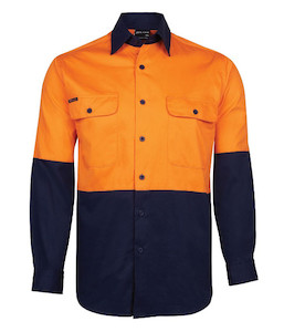 Shirts: 6HWSL JB's Hi-Vis Day Only Long Sleeve 150g Cotton Work Shirt, Orange/Navy, Sizes 3XS to 8XL/9XL - Safety Equipment NZ, Tauranga, Hamilton, Cambridge, Rotorua, BOP
