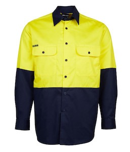 6HWSL JB's Hi-Vis Day Only Long Sleeve 150g Cotton Work Shirt, Yellow/Navy, Size&hellip;