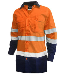 801134 Safe-T-Tec Day/Night 155gsm RIPSTOP Cotton Shirt, Orange/Navy, Sizes S to&hellip;