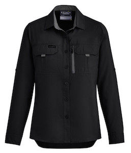 Shirts: ZW760 Syzmik Womens Outdoor Long Sleeve Shirt, Black, Sizes 6 to 24 - Safety Equipment NZ, Tauranga, Hamilton, Cambridge, Rotorua, BOP