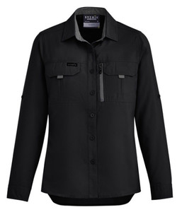Shirts: ZW760 Syzmik Womens Outdoor Long Sleeve Shirt, Black, Sizes 6 to 24 - Safety Equipment NZ, Tauranga, Hamilton, Cambridge, Rotorua, BOP