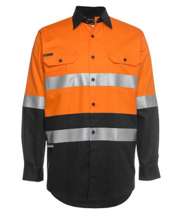 6DNWL JB's Hi-Vis Day/Night Long Sleeve 150g Cotton Work Shirt, Orange/Black, Si&hellip;