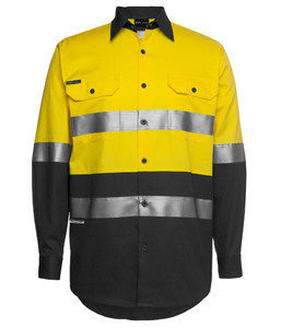 6DNWL JB's Hi-Vis Day/Night Long Sleeve 150g Cotton Work Shirt, Yellow/Black, Si&hellip;