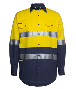6DNWL JB's Hi-Vis Day/Night Long Sleeve 150g Cotton Work Shirt, Yellow/Navy, Siz&hellip;