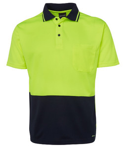 Polos: 6HVNC JB's Hi Vis Non Cuff Traditional Polo, Lime/Navy, Sizes 2XS to 10XL/11XL - Safety Equipment NZ, Tauranga, Hamilton, Cambridge, Rotorua, BOP