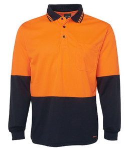 6HVPL JB's Hi Vis Long Sleeve Traditional Polo, Orange/Navy, Sizes 2XS to 8XL/9X&hellip;