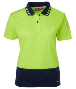 6LHCP JB's Ladies Hi Vis Short Sleeve Comfort Polo, Lime/Navy, Sizes 6 to 30 - S&hellip;