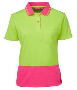 6LHCP JB's Ladies Hi Vis Short Sleeve Comfort Polo, Lime/Pink, Sizes 6 to 30 - S&hellip;