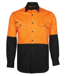6HWSL JB's Hi-Vis Day Only Long Sleeve 150g Cotton Work Shirt, Orange/Black, Siz&hellip;