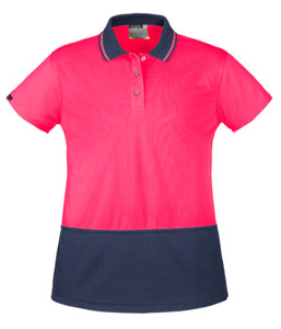 Polos: ZH731 Syzmik Womens Hi Vis Day Only Short Sleeve Basic Polo, Pink/Navy, Sizes 4 to 24 - Safety Equipment NZ, Tauranga, Hamilton, Cambridge, Rotorua, BOP
