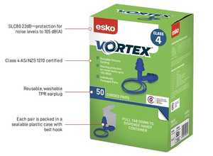 Vortex Earplugs Blue Corded Reusable Class 4 Comfortable Noise Protection