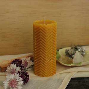 Horizontal Striped Pillar Beeswax Candle
