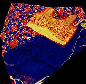 Maroon colour stone work blouse with brocade silk lehnga with attached dupatta