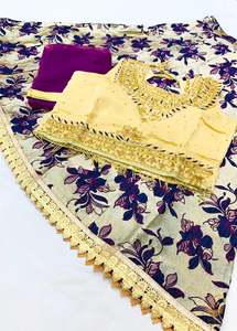 Golden colour stone work blouse with brocade silk flower print lehnga with dupatta