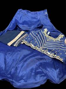 Kids: Blue colour raw silk based stone work beautiful kids lehnga